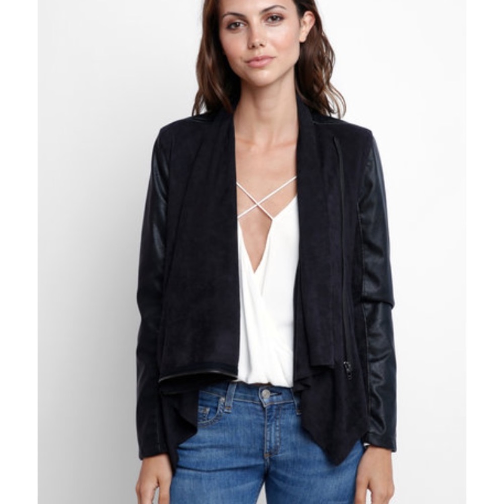 Blank NYC Black Vegan & Suede Drape Jacket